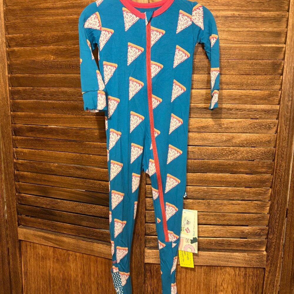 Kickee Pants Kids Long Sleeve Zipper Footie Pajama Pizza Slice